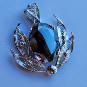 Vintage Sorrento Sterling Silver Filagree Oval Faceted Hematite Designer Signed